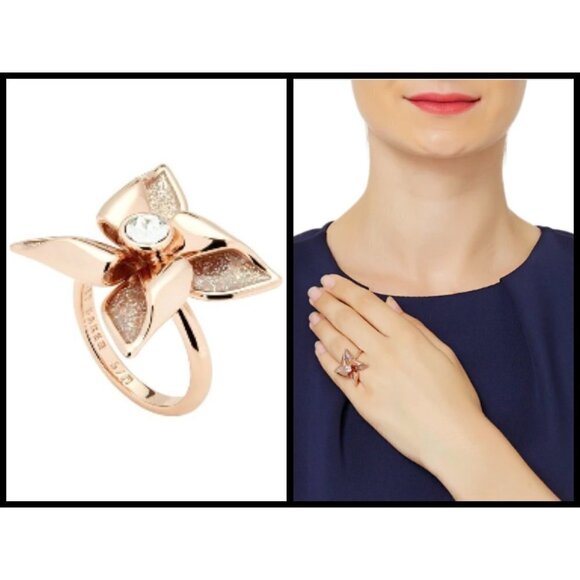 💕TED BAKER💕 Rose Gold Glitter Enamel Breeze Ring - Picture 1 of 8